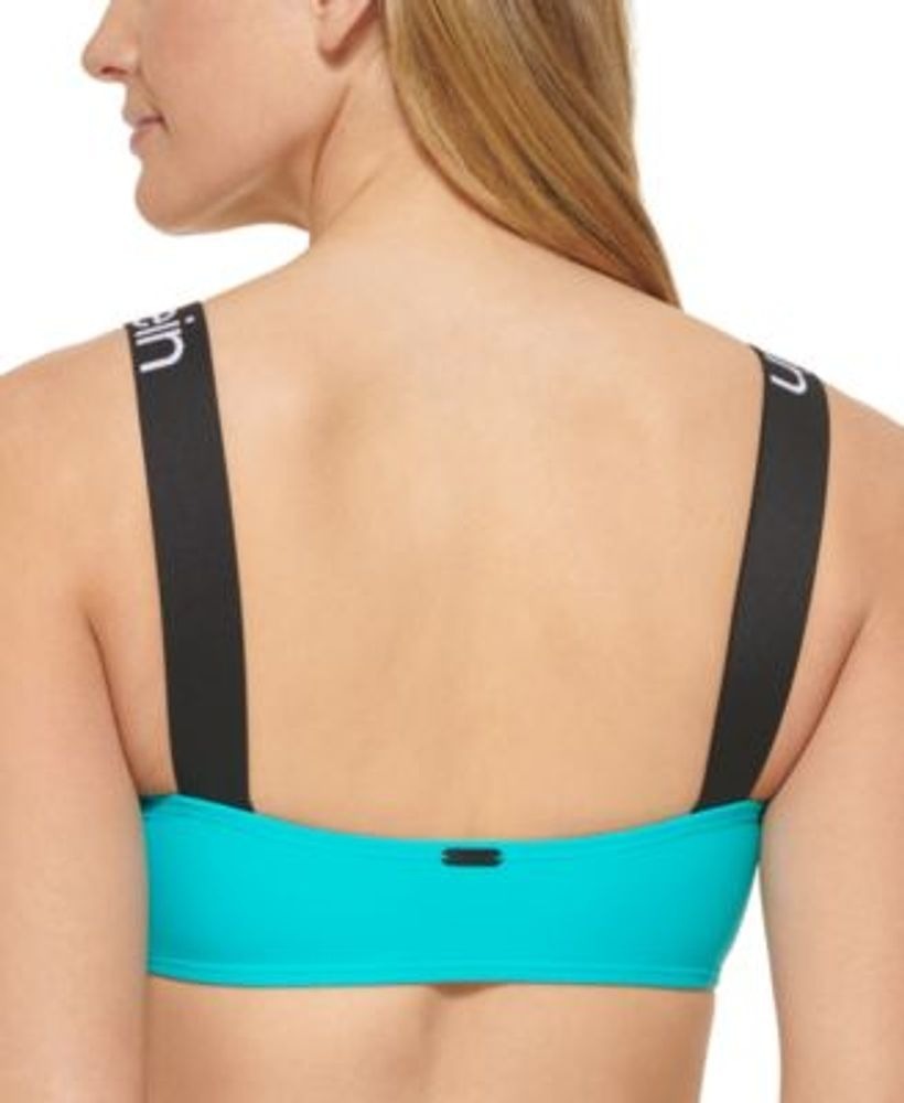 Calvin Klein Womens Logo-Straps Bikini Bra Top  Color Tropical Waters Size M