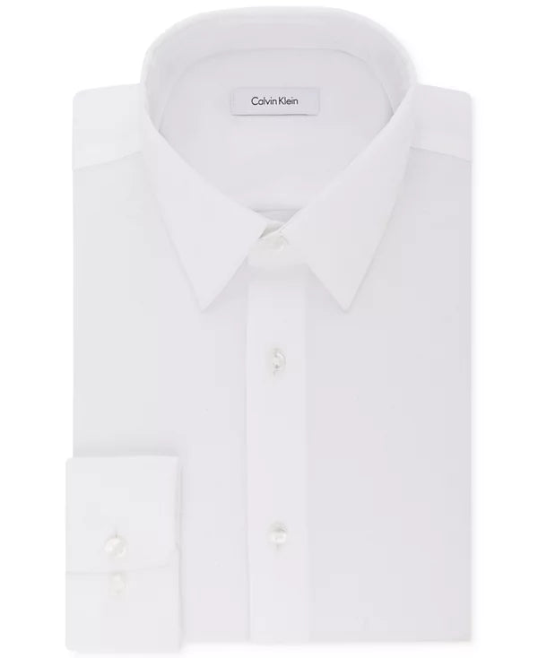 Calvin Klein STEEL+ Men's Regular Non-Iron Stretch Performance Dress Shirt  White 17.5 34/35