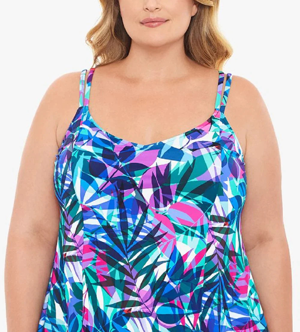 Swim Solutions Plus Size Princess-Seam High-Low Tankini Top  Color New Prism Multi Size 18W