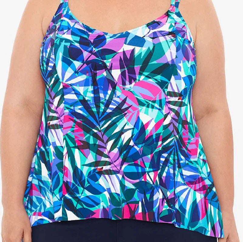 Swim Solutions Plus Size Princess-Seam High-Low Tankini Top  Color New Prism Multi Size 18W