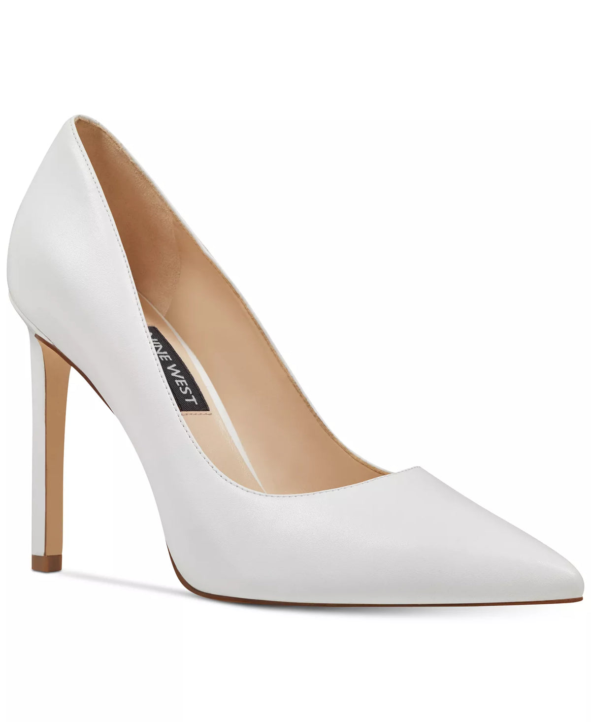 Nine West Women's Tatiana Pointed Toe High Stiletto Pumps  White Leather Size 7