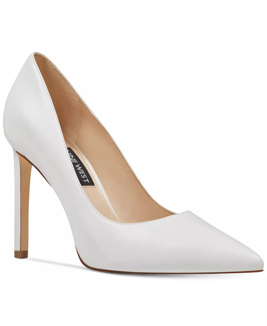 Nine West Women's Tatiana Pointed Toe High Stiletto Pumps  White Leather Size 7