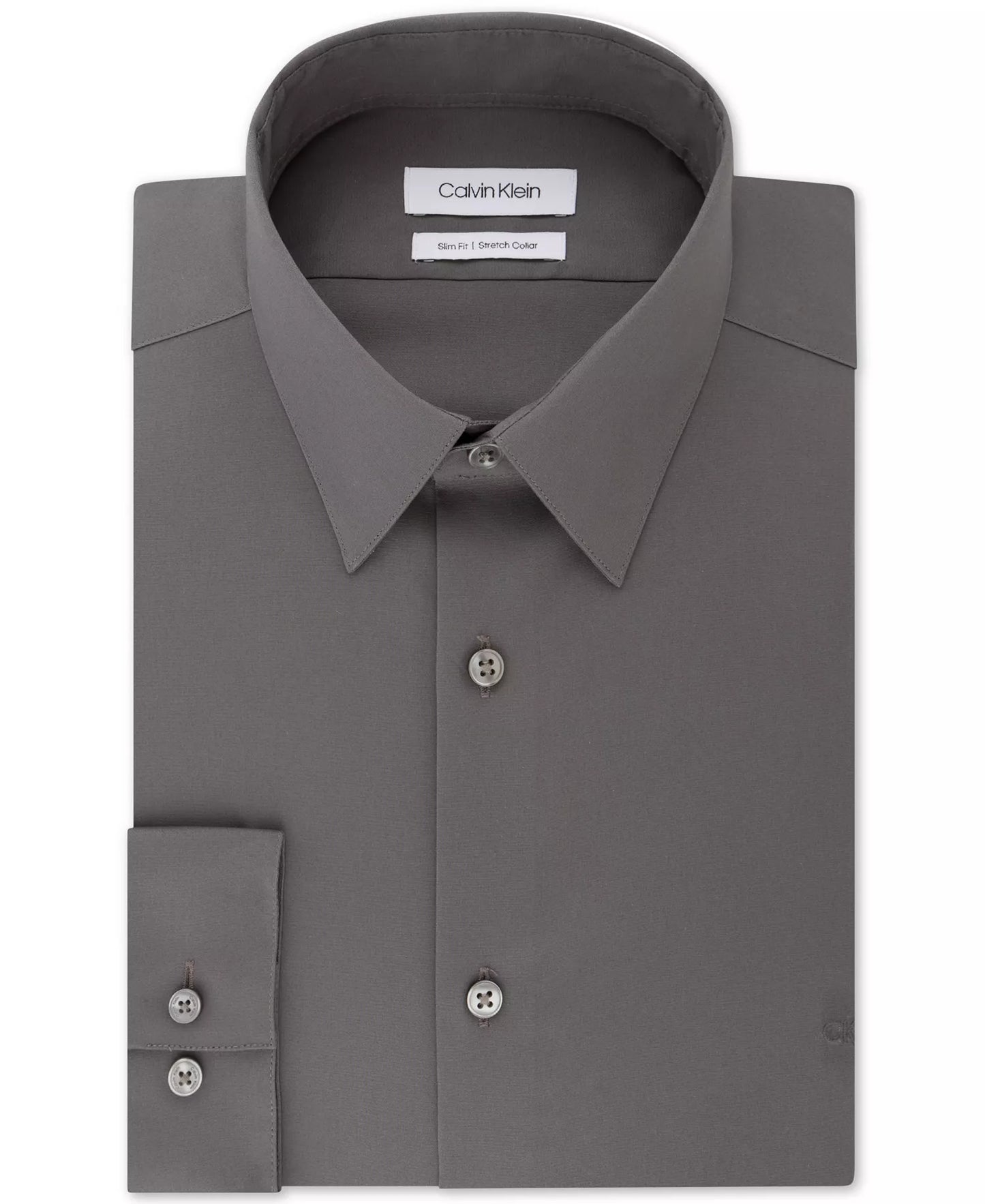Calvin Klein Men's Slim-Fit Stretch Monogram Dress Shirt Gray Shadow Size M