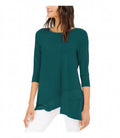 ALFANI Women's 3/4 Sleeve Jewel Neck Top  Color Teal Motif Size M