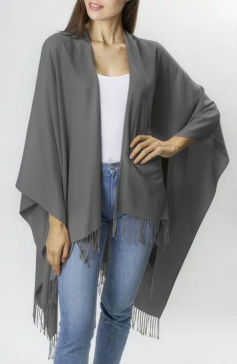 Adrienne Vittadini Women's Solid So Soft Wrap with Fringe  Color Gray One Size
