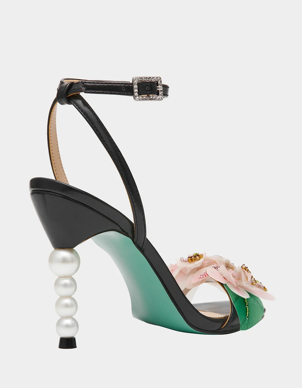 Betsey Johnson Women's Kasie Flower Pearls Embellished Heeled Sandals  Black Size 7