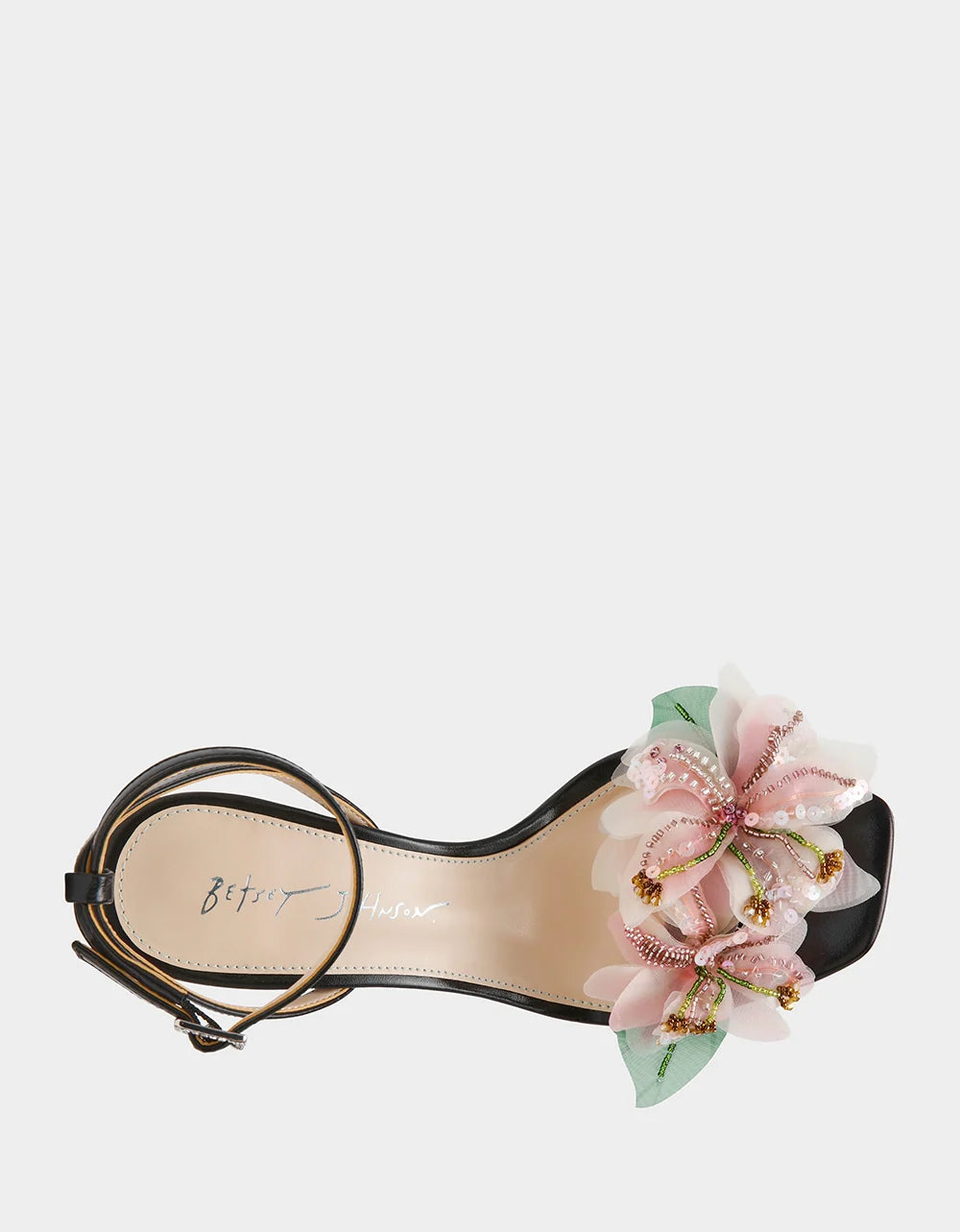 Betsey Johnson Women's Kasie Flower Pearls Embellished Heeled Sandals  Black Size 7