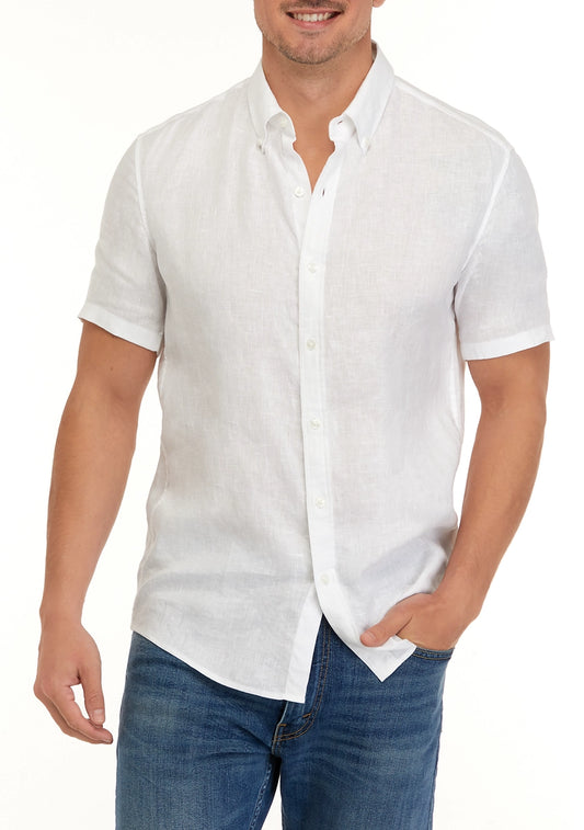 Michael Kors Men's Slim-Fit Yarn-Dyed Linen Shirt  White Size 2XL
