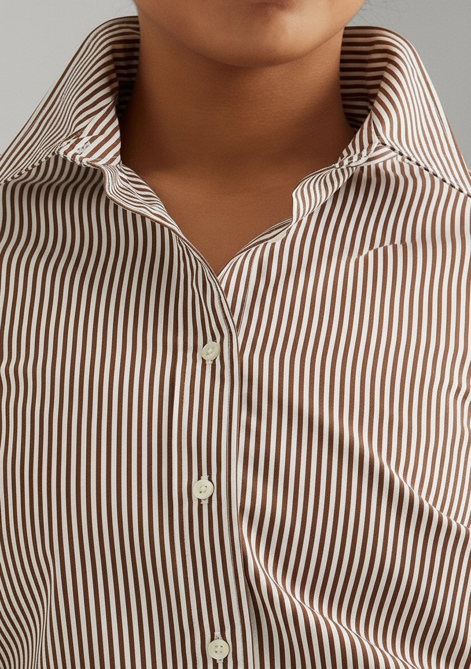 Lauren Ralph Lauren Women's Plus Size Striped Poplin Shirt  Brown/White Size 3X