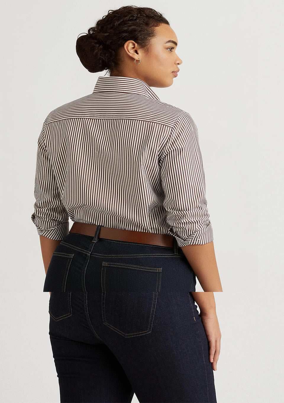Lauren Ralph Lauren Women's Plus Size Striped Poplin Shirt  Brown/White Size 3X