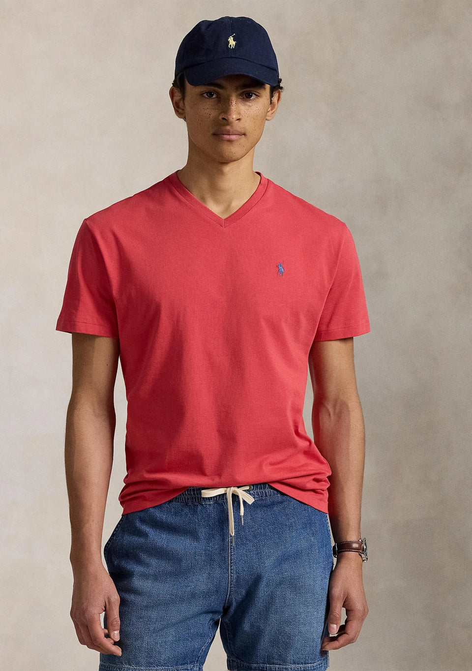 Polo Ralph Lauren Men's Classic-Fit Jersey V-Neck T-Shirt  Pale Red Size 2XL