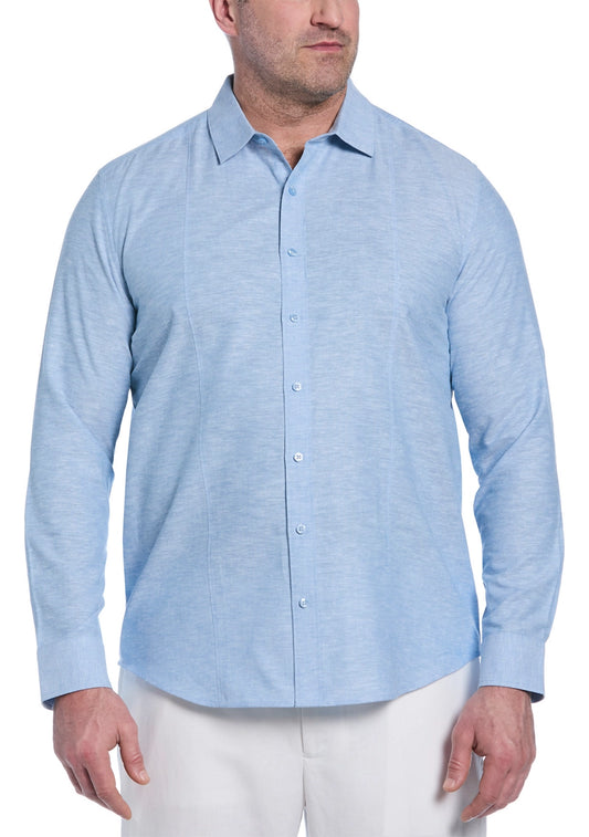 Cubavera Men's Big Tall Linen Blend Tuck Print Shirt  Parisian Blue Size 2XLT