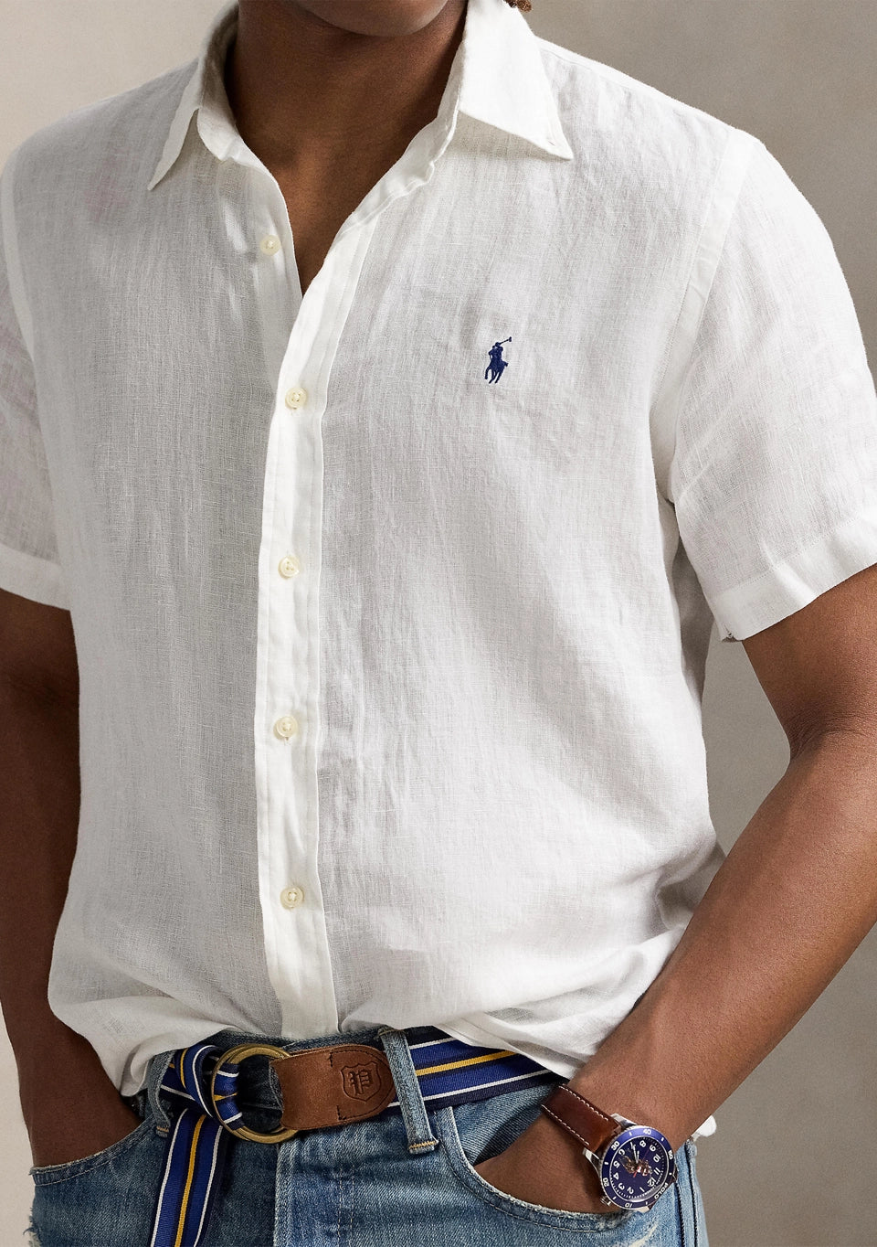 Polo Ralph Lauren Men's Short-Sleeve Linen Button Down Shirt  White Size 2XL