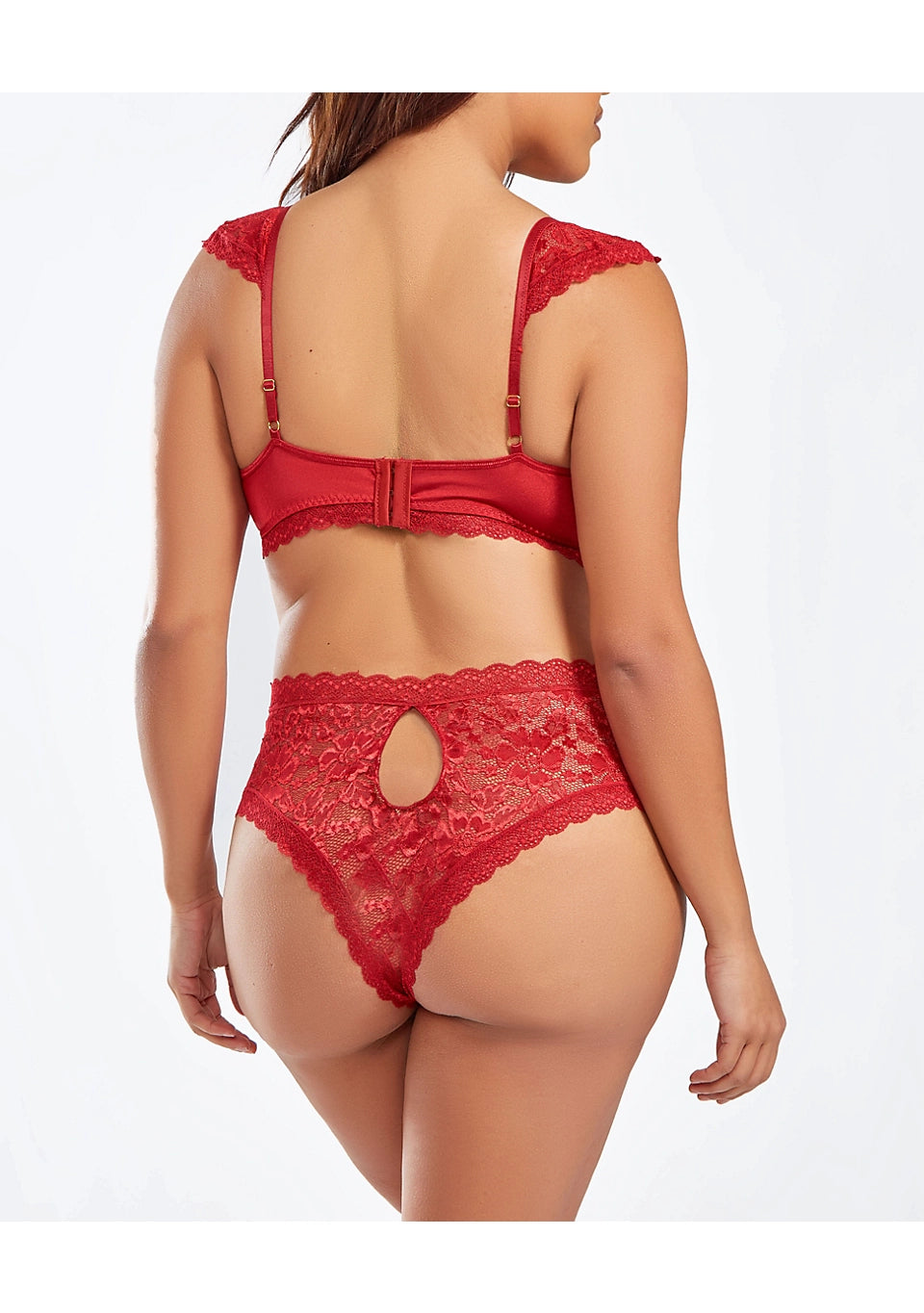 iCollection Plus Size 2pc Lace Bralette & Panty Lingerie Set  Red Size 1X