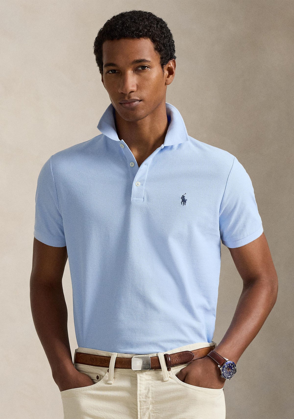 Polo Ralph Lauren Men's Custom Slim-Fit Mesh Polo Shirt  Sky Blue Size XS