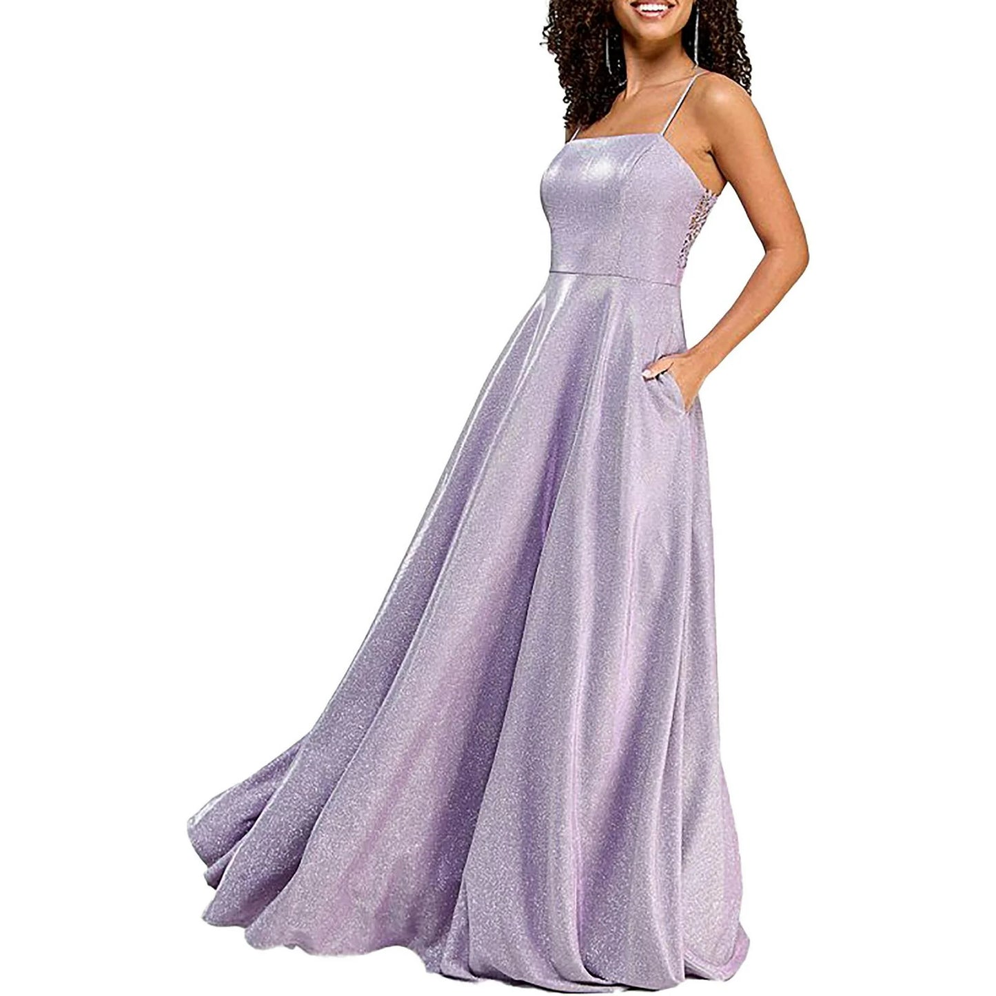 City Studios Juniors Sleeveless Glitter Lace-Back Evening Dress  Lavender Size 5/6