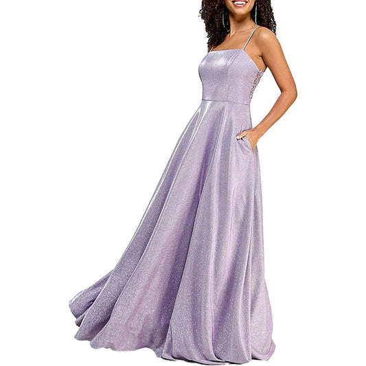 City Studios Juniors Sleeveless Glitter Lace-Back Evening Dress  Lavender Size 5/6