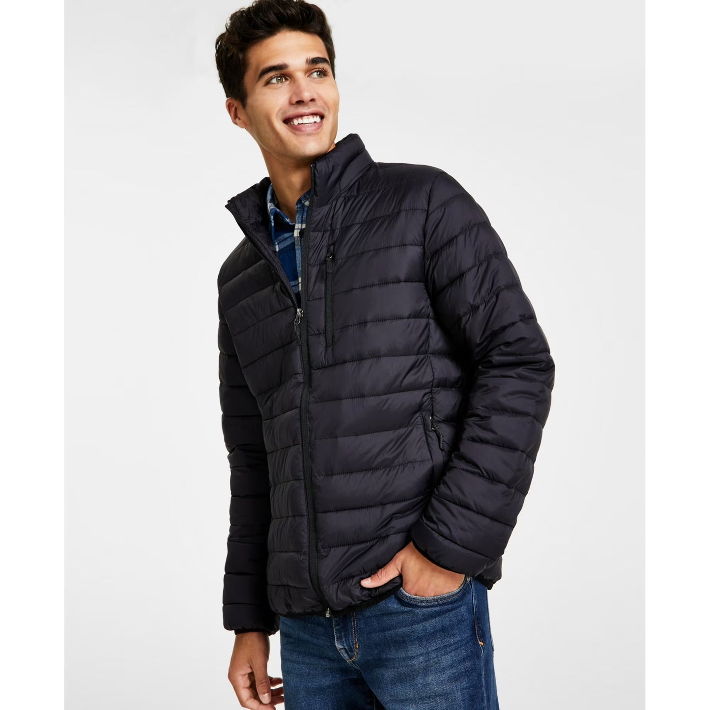Club Room Men's Quilted Packable Puffer Jacket  Black Size M (Reticket Tag)
