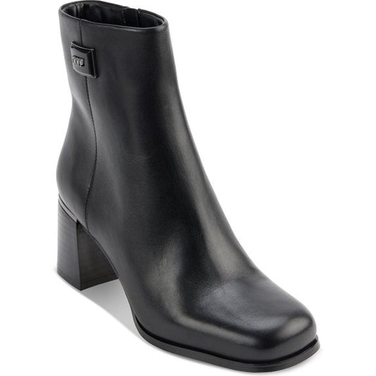 DKNY Women's Ranya Zip Ankle Bootie  Black Leather Size 7
