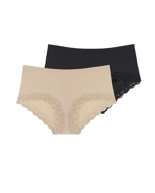 Dorina Women's Evie Micro Pack of 2 Midi Briefs  Nude/Black Size XS