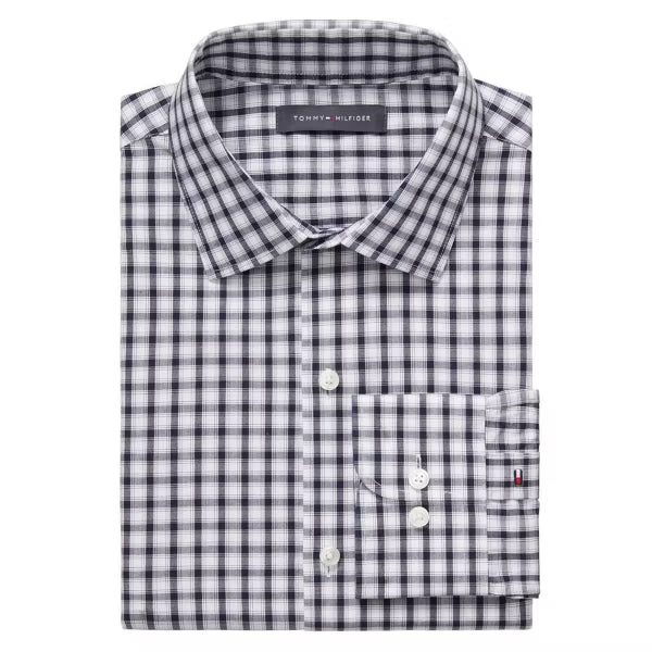 Tommy Hilfiger Men's THFlex Regular-Fit Button Down Dress Shirt  Indigo Blue 14/14.5 34/35