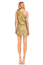 Jewel Badgley Mischka Rosette One-Shoulder Sequin Mini Dress  Color Citrus Size 8
