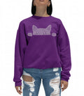 LA Pop Art Women's Word Art Peeking Cat Sweatshirt  Color Purple Size M