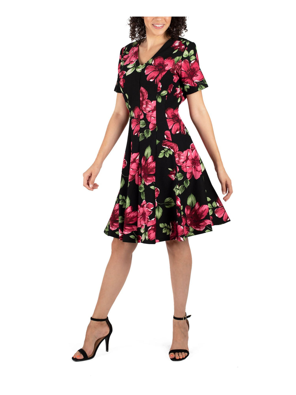 Signature by Robbie Bee Women's Petites Floral-Print Fit & Flare Dress Color Black Multi Size PS