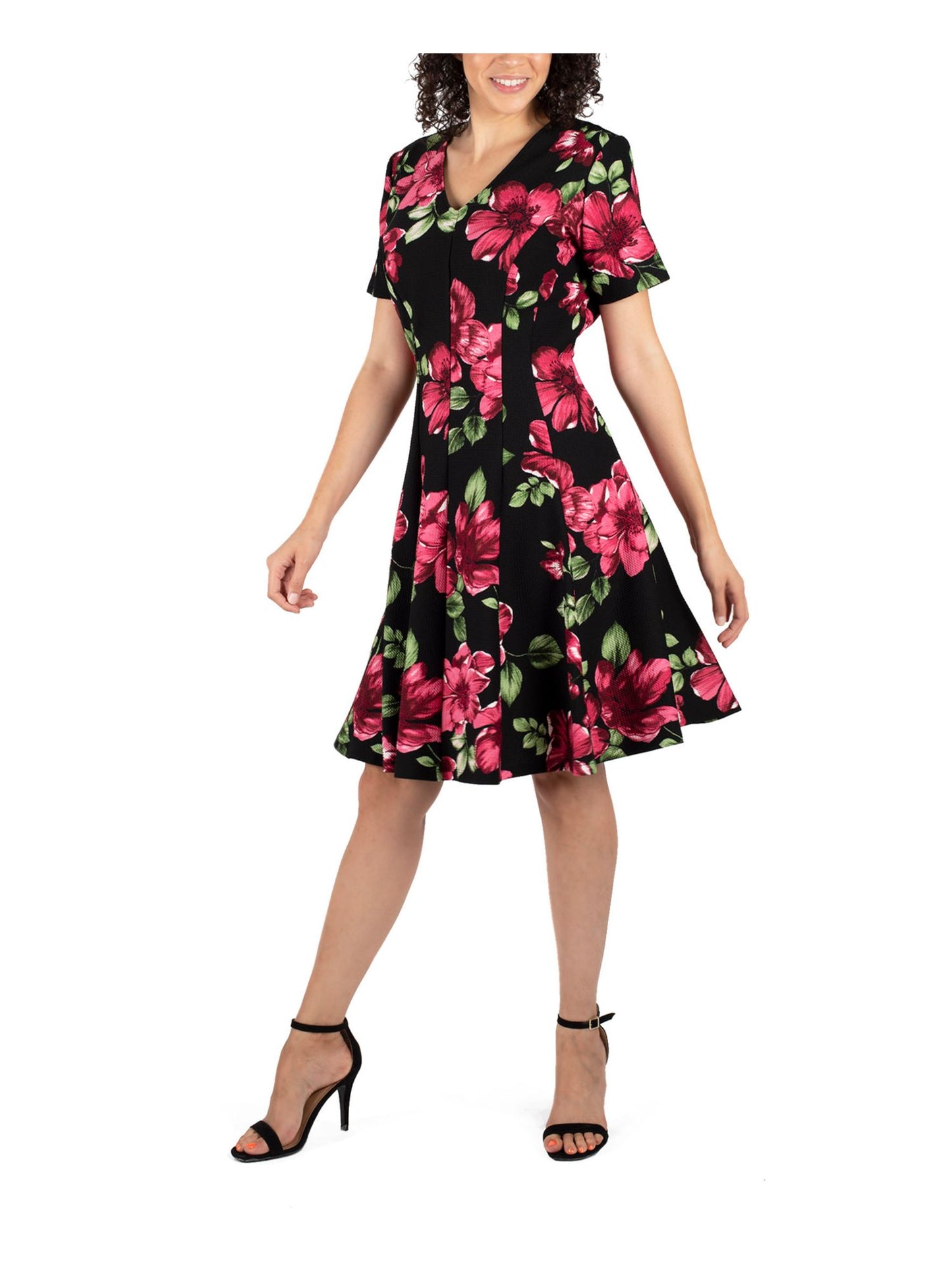 Signature by Robbie Bee Women's Petites Floral-Print Fit & Flare Dress Color Black Multi Size PS