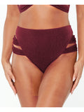 BAR III Shimmer High Waisted Swimsuit Bottoms  Color Burgundy Size XL