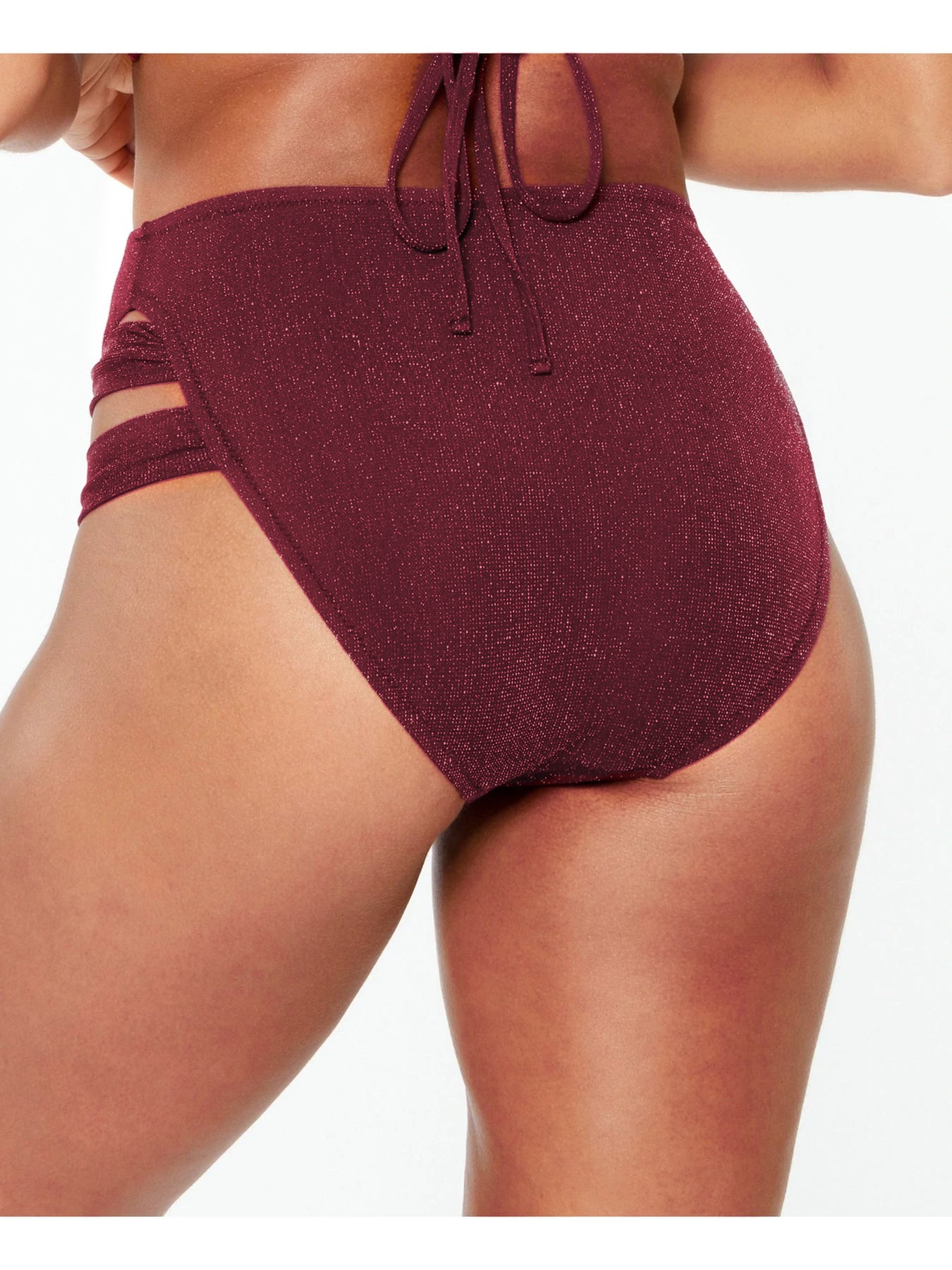 BAR III Shimmer High Waisted Swimsuit Bottoms  Color Burgundy Size XL