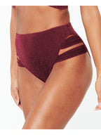 BAR III Shimmer High Waisted Swimsuit Bottoms  Color Burgundy Size XL