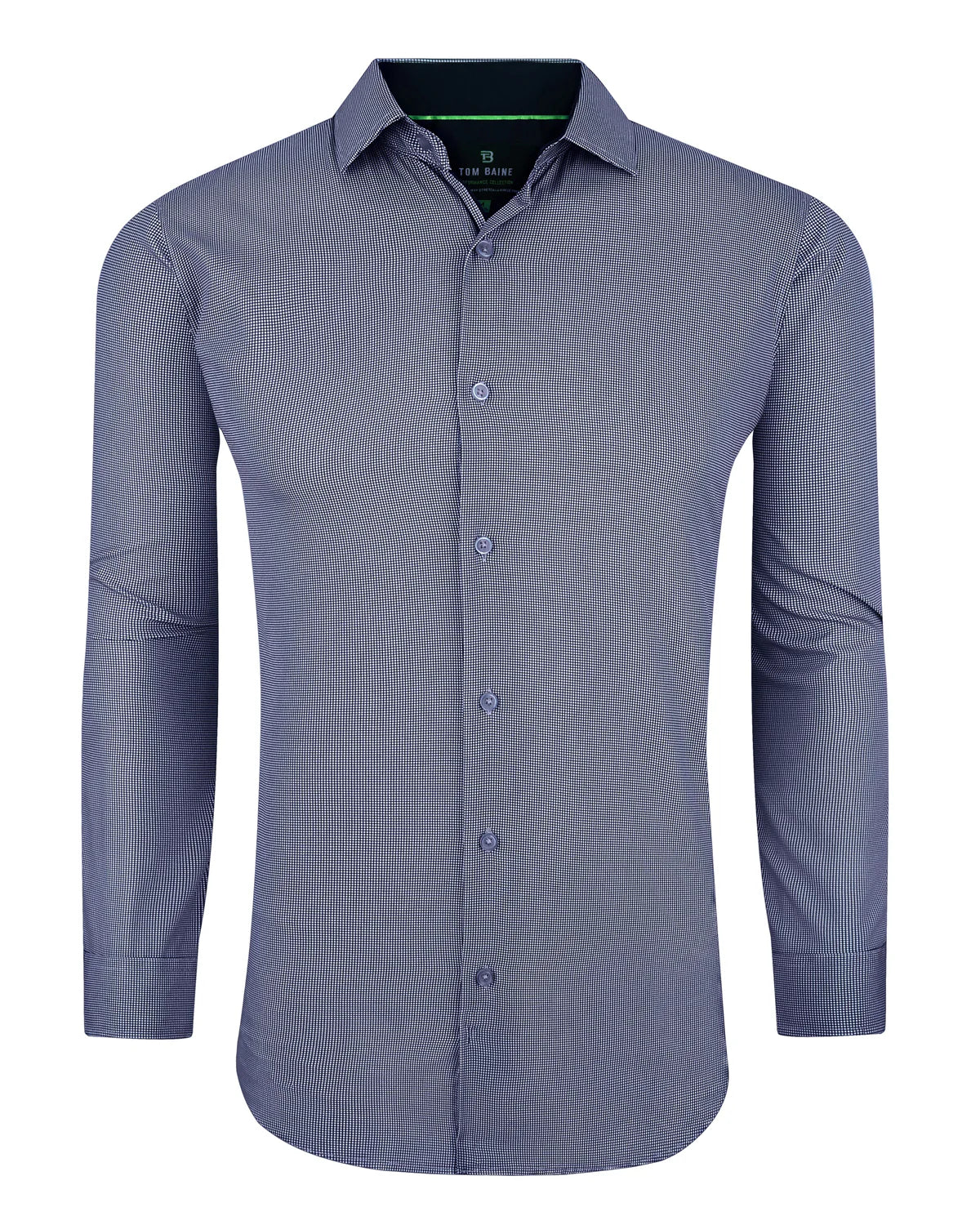 Tom Baine Men's Slim Fit Performance Long Sleeve Mini Plaid Shirt   Navy Size L