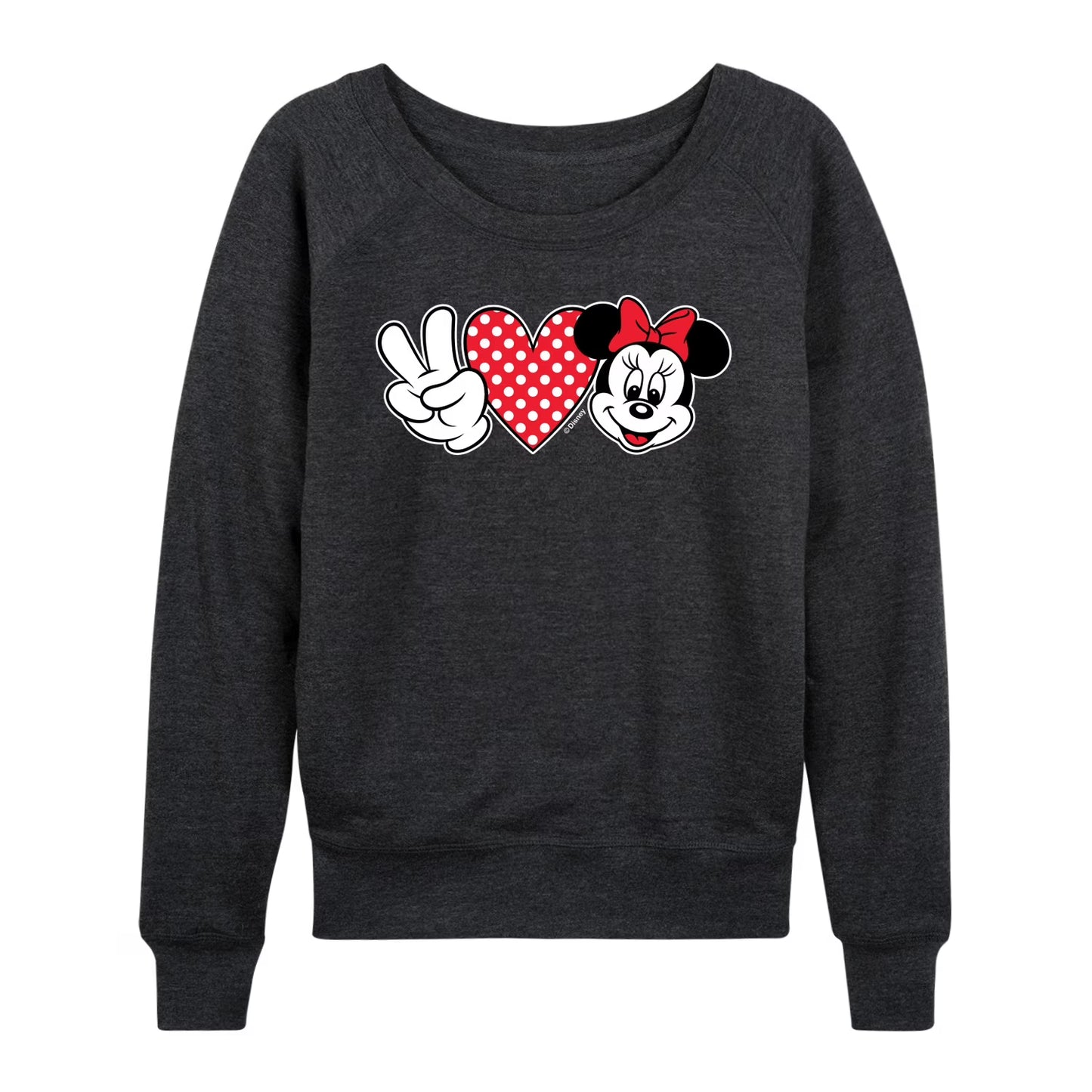 Disney Women's Plus Peace Love Minnie French Terry Pullover  Charcoal Size 2XW