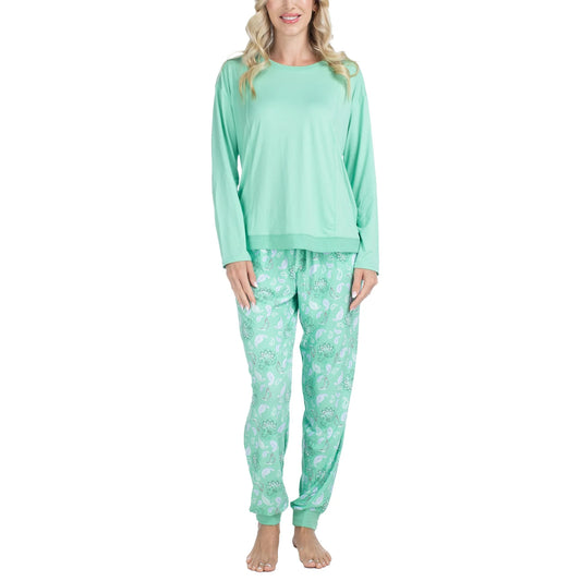 MUK LUKS Women's 2-Pc. Lounge Loyalist Sweatshirt Jogger Set  Green Paisley Size M
