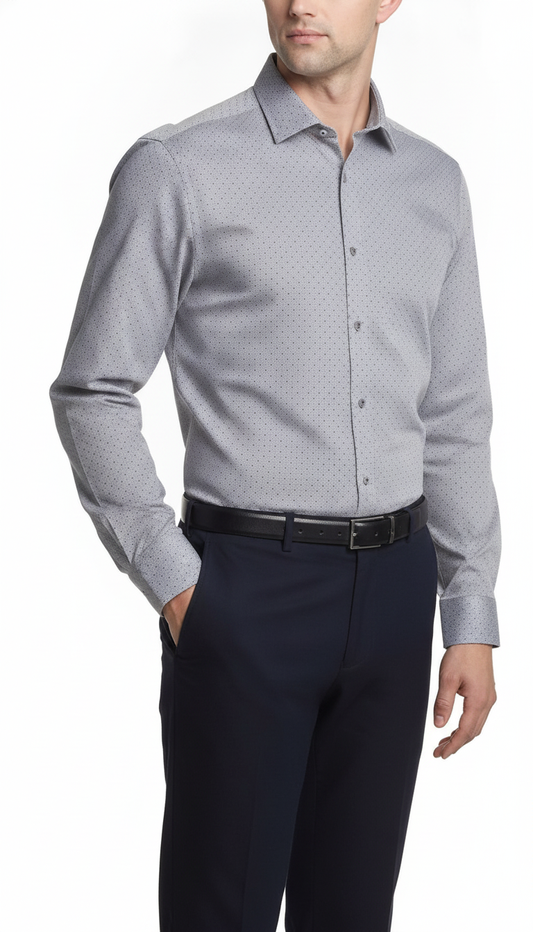 Calvin Klein Steel Men's Button Slim-Fit Dress Shirt  Gray Dots 15.5 32/33