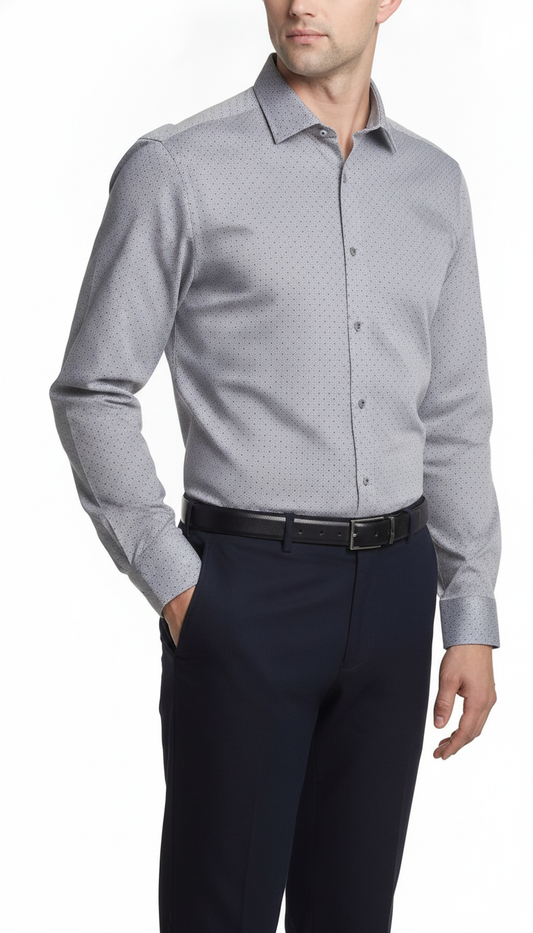 Calvin Klein Steel Men's Button Slim-Fit Dress Shirt  Gray Dots 15.5 32/33