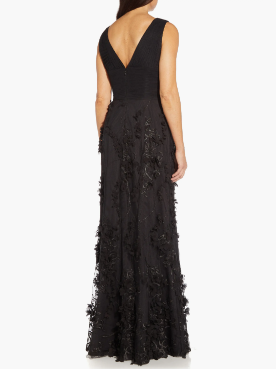 Aidan Mattox by Adrianna Papell Embroidered Mesh Trumpet Gown  Black Size 8