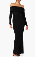 Edikted Susan Off the Shoulder Long Sleeve Maxi Dress  Black Size L