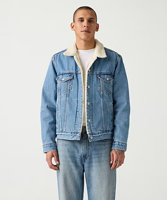 Levis Men's Sherpa Denim Trucker Jacket  Light Stonewash Size XS