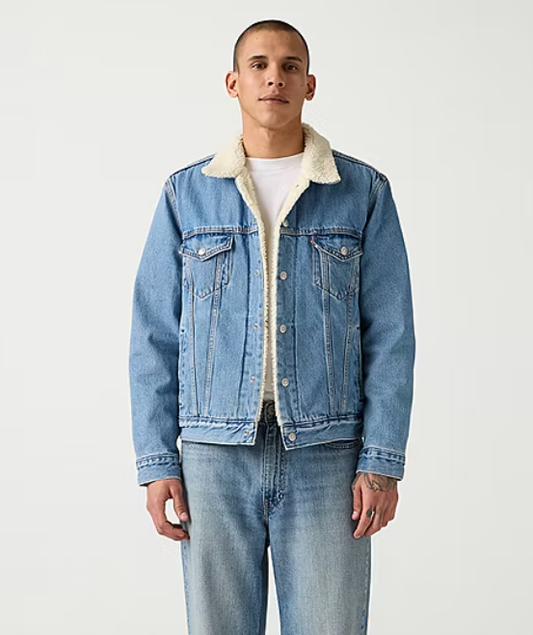 Levis Men's Sherpa Denim Trucker Jacket  Light Stonewash Size XS