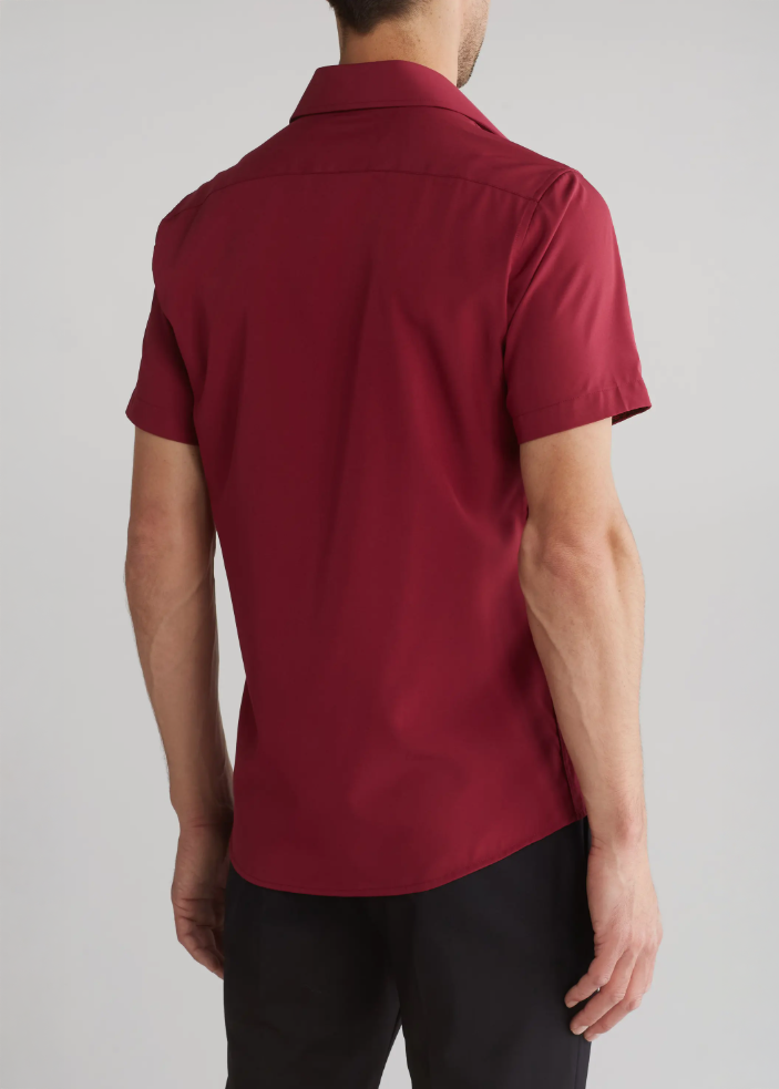 Tom Baine Men's Slim Fit Short Sleeve Button-Up Shirt  Burgundy Size XL 17/17.5