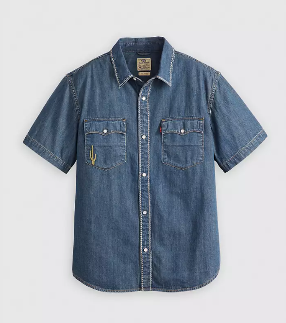 Levi's Men's Short Sleeve Relaxed-Fit Western Denim Shirt  Huckleberry Desert Size M