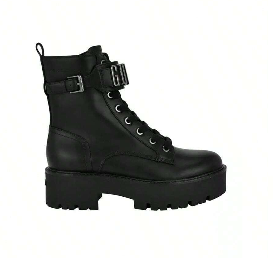 GUESS Women's Vaires Lug Sole Lace Up Combat Booties  Black Size 9.5