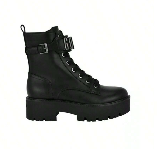 GUESS Women's Vaires Lug Sole Lace Up Combat Booties  Black Size 9.5