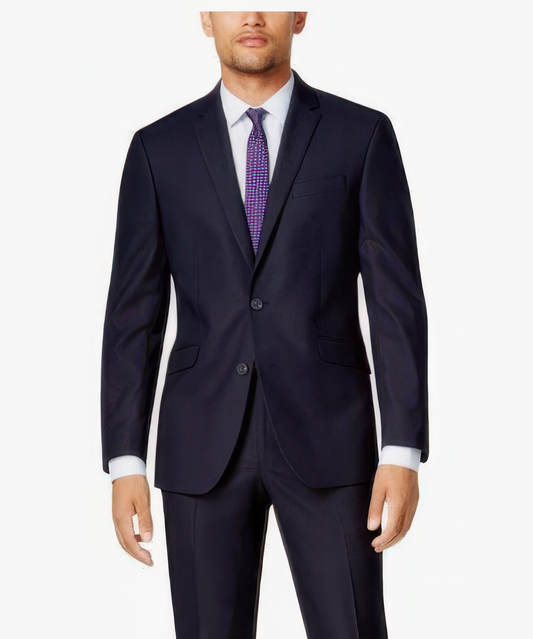 Kenneth Cole Reaction Men's Slim-Fit Gunmetal Basket Suit Jacket  Navy Solid Size 38R