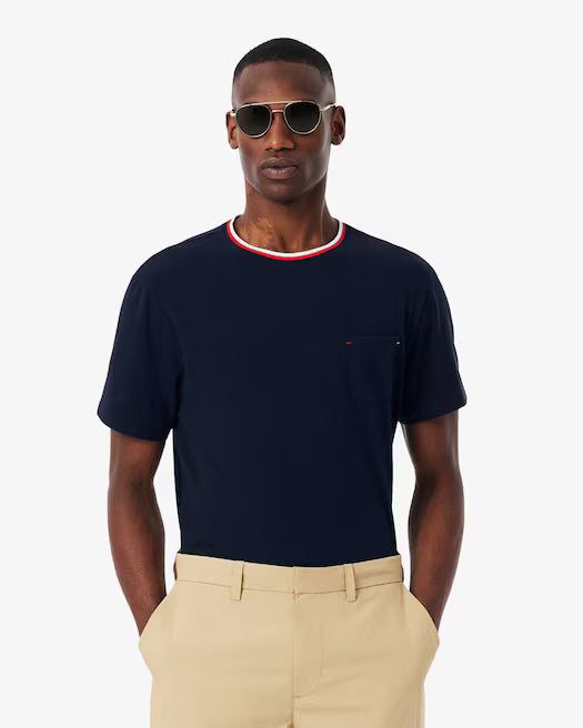 Lacoste Men's Contrast Neck Pajama Top   Navy Size 2XL