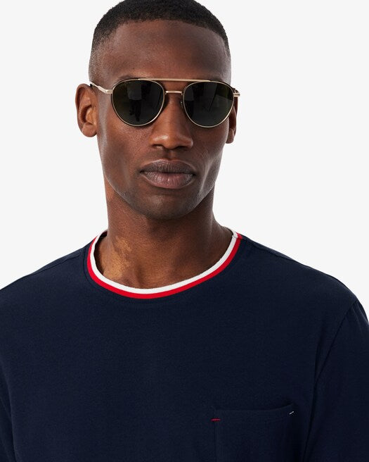 Lacoste Men's Contrast Neck Pajama Top   Navy Size 2XL