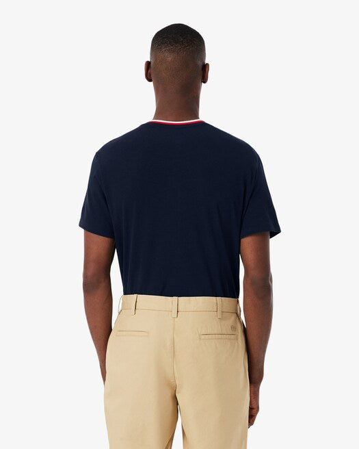 Lacoste Men's Contrast Neck Pajama Top   Navy Size 2XL