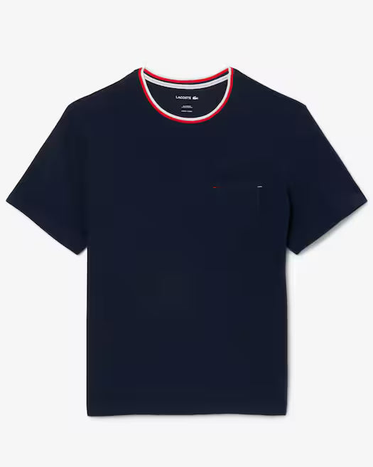Lacoste Men's Contrast Neck Pajama Top   Navy Size 2XL